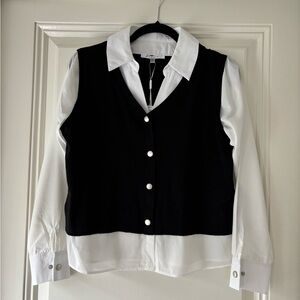 NWT Sioni Black and White Layered Top